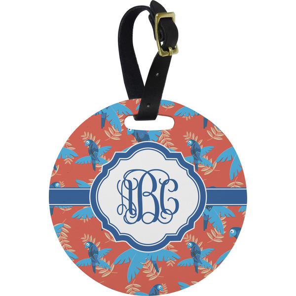 Custom Blue Parrot Plastic Luggage Tag - Round (Personalized)