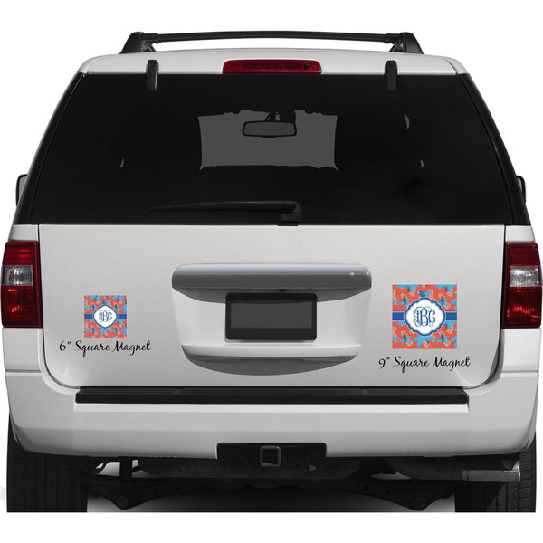 Blue Parrot Personalized Square Car Magnets on Ford Explorer