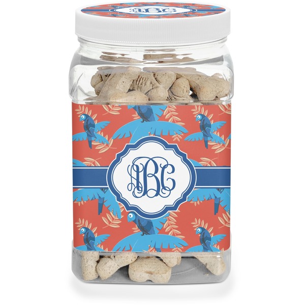 Custom Blue Parrot Dog Treat Jar (Personalized)