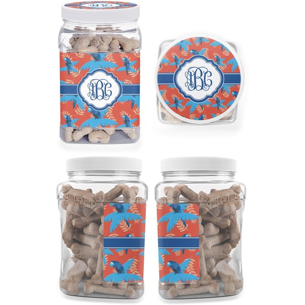 Blue Parrot Pet Treat Jar - Multiple Angles