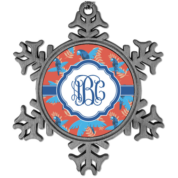 Custom Blue Parrot Vintage Snowflake Ornament (Personalized)