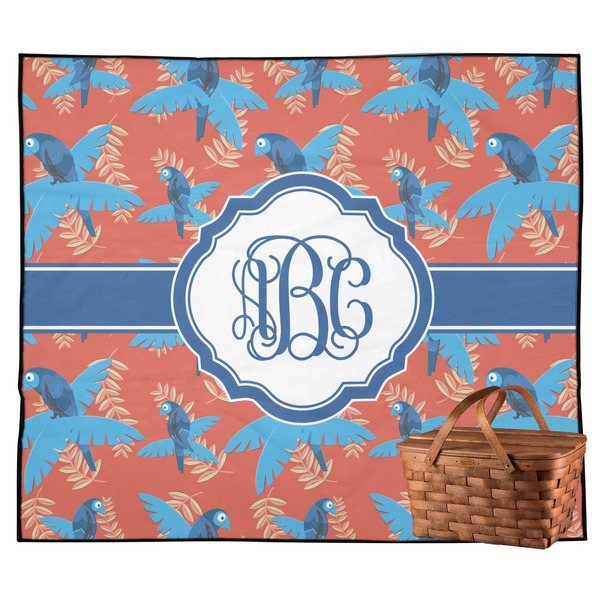 Custom Blue Parrot Outdoor Picnic Blanket (Personalized)
