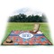 Blue Parrot Picnic Blanket - with Basket Hat and Book - in Use