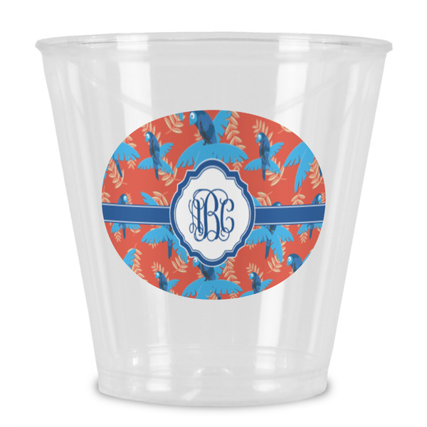 Custom Blue Parrot Plastic Shot Glass (Personalized)