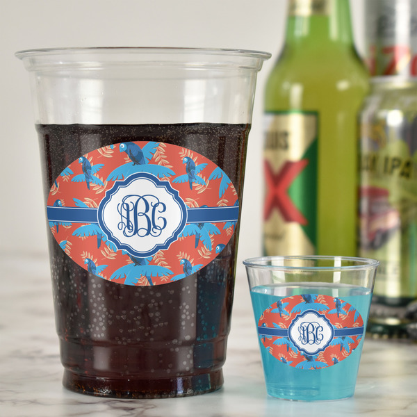 Blue Parrot Plastic Shot Glasses - In Context