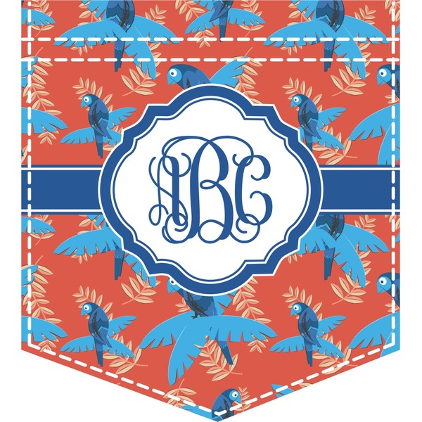 Custom Blue Parrot Iron On Faux Pocket (Personalized)