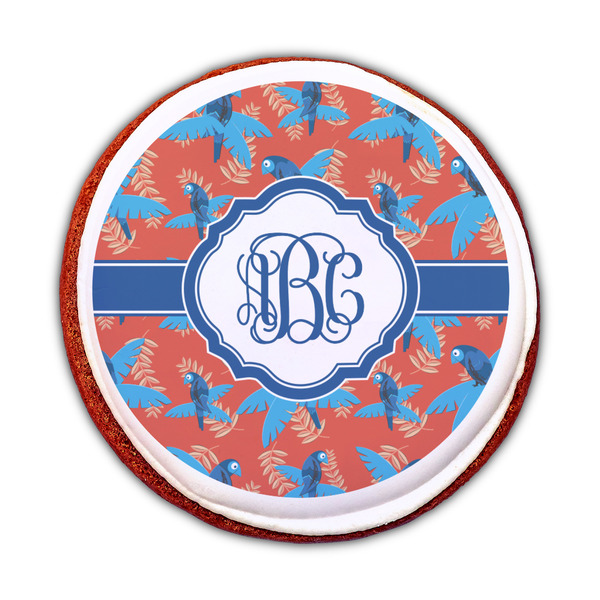 Blue Parrot Printed Icing Circle - Medium - On Cookie