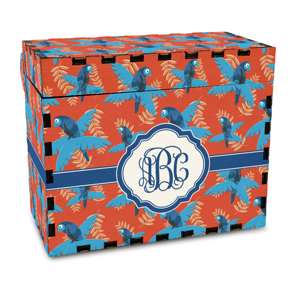 Custom Blue Parrot Wood Recipe Box - Full Color Print (Personalized)