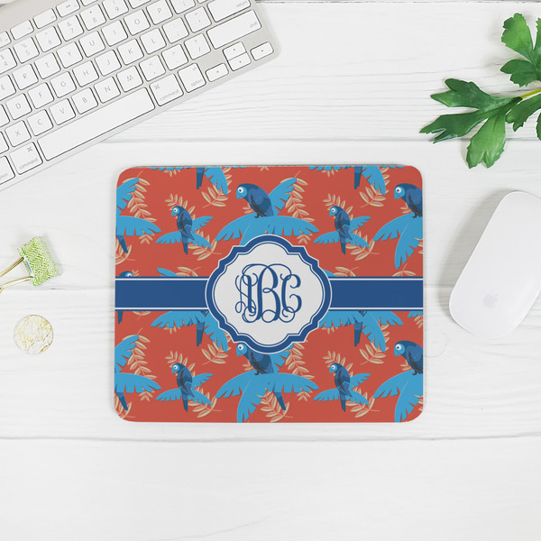 Blue Parrot Rectangular Mouse Pad - LIFESTYLE 2