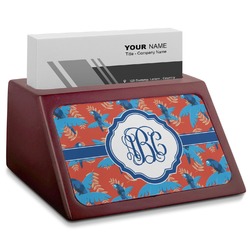 Blue Parrot Red Mahogany Business Card Holder (Personalized)