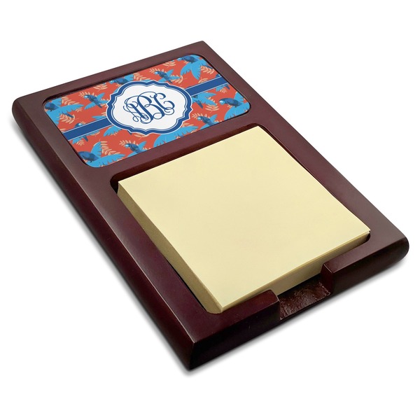 Custom Blue Parrot Red Mahogany Sticky Note Holder (Personalized)