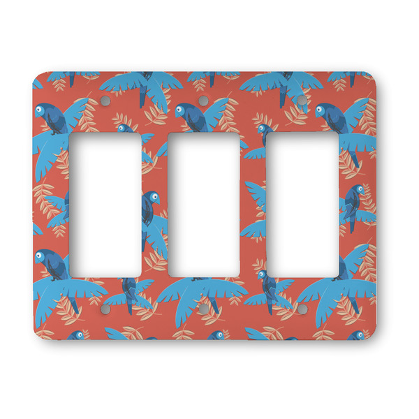Custom Blue Parrot Rocker Style Light Switch Cover - Three Switch