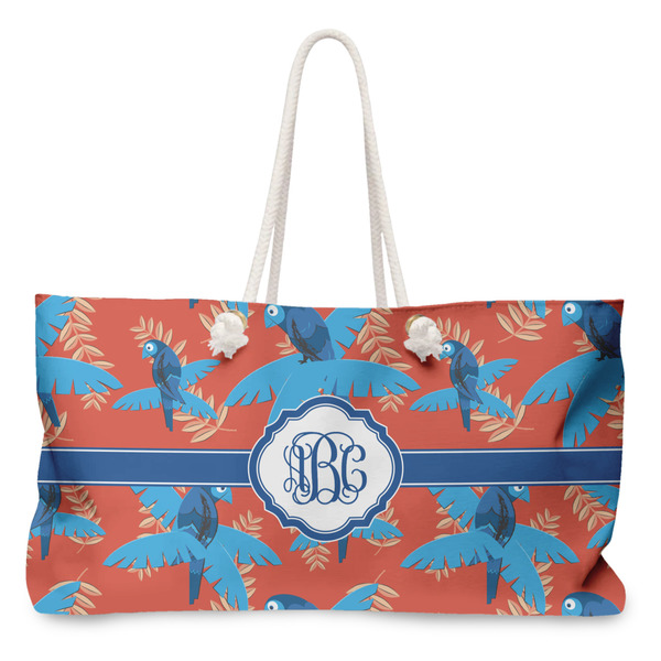 Custom Blue Parrot Large Tote Bag with Rope Handles (Personalized)