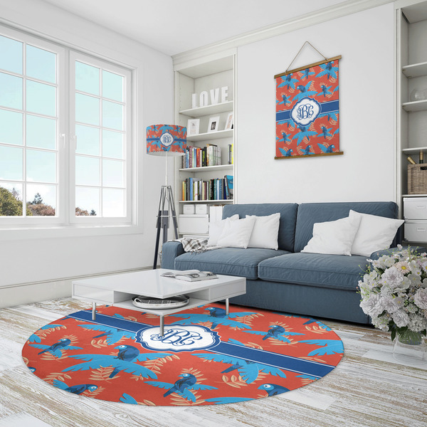 Blue Parrot Round Area Rug - IN CONTEXT
