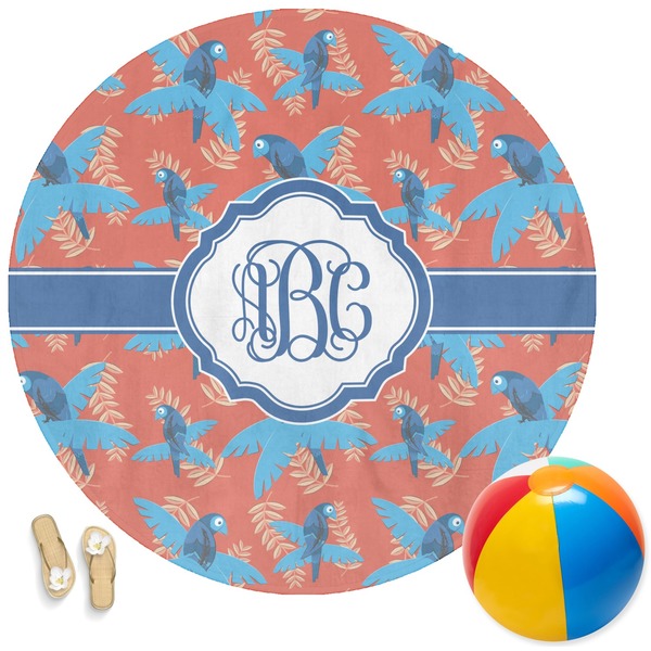 Custom Blue Parrot Round Beach Towel (Personalized)