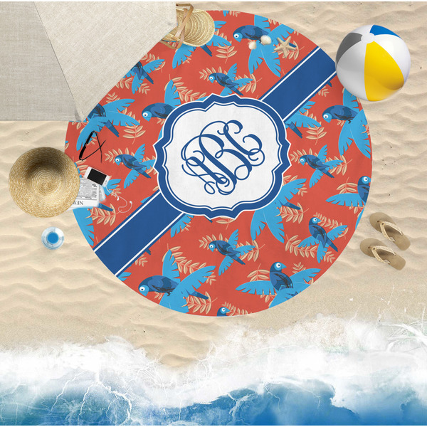 Blue Parrot Round Beach Towel Lifestyle