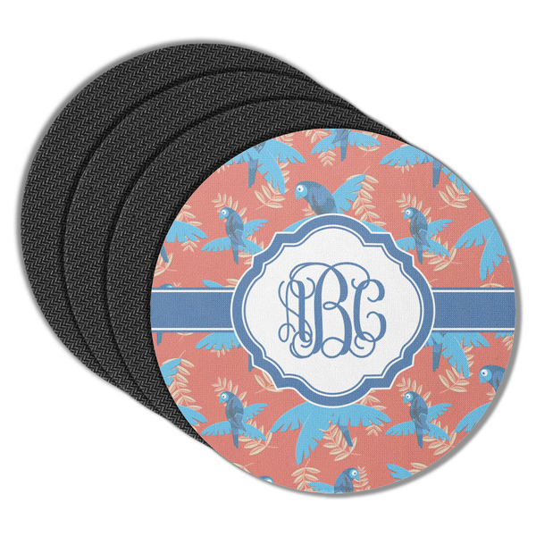 Custom Blue Parrot Round Rubber Backed Coasters - Set of 4 (Personalized)