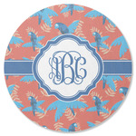 Blue Parrot Round Rubber Backed Coaster (Personalized)