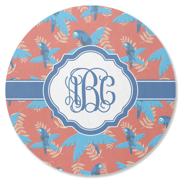 Custom Blue Parrot Round Rubber Backed Coaster (Personalized)
