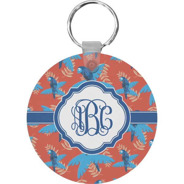 Custom Blue Parrot Round Plastic Keychain (Personalized)