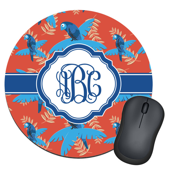 Custom Blue Parrot Round Mouse Pad (Personalized)