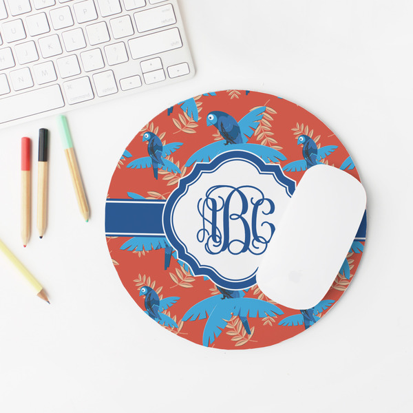 Blue Parrot Round Mousepad - LIFESTYLE 2