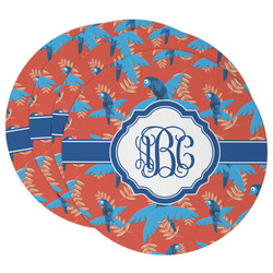 Blue Parrot Round Paper Coasters w/ Monograms