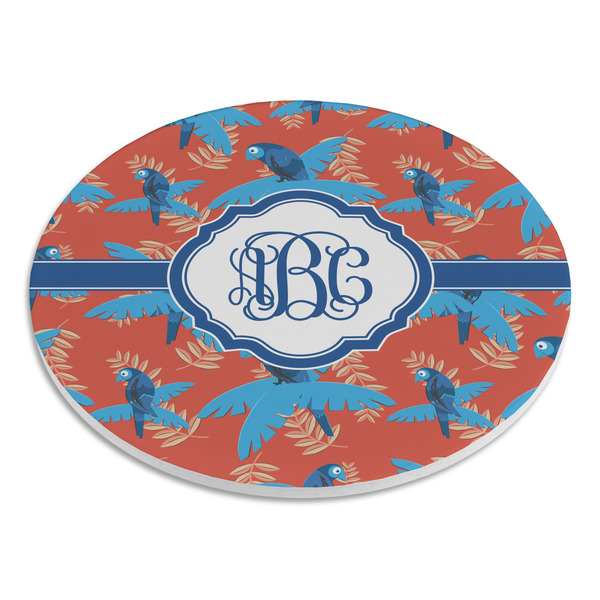 Blue Parrot Round Stone Trivet - Angle View