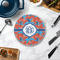 Blue Parrot Round Stone Trivet - In Context View