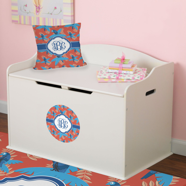 Blue Parrot Round Wall Decal on Toy Chest