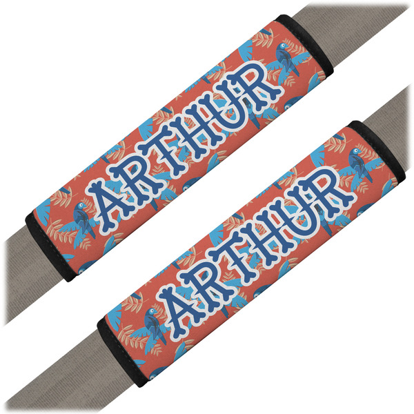 Custom Blue Parrot Seat Belt Covers (Set of 2) (Personalized)