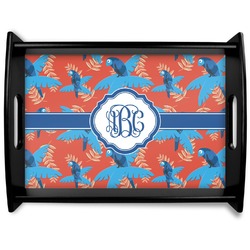 Blue Parrot Black Wooden Tray - Large (Personalized)