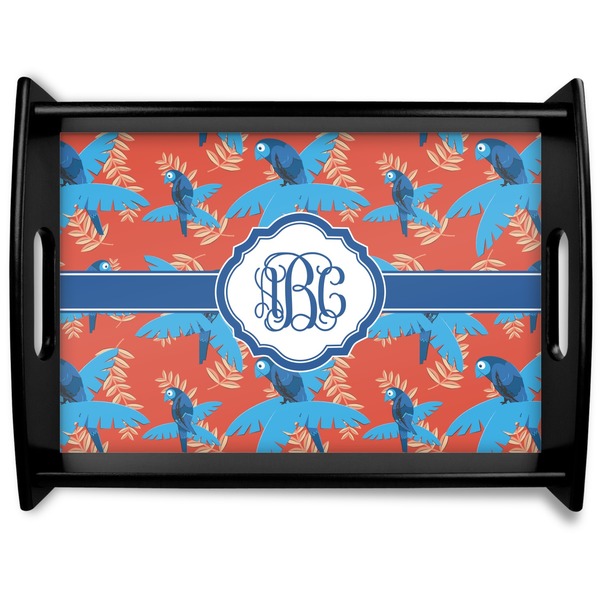 Custom Blue Parrot Black Wooden Tray - Large (Personalized)