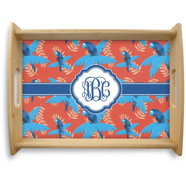 Custom Blue Parrot Natural Wooden Tray - Large (Personalized)