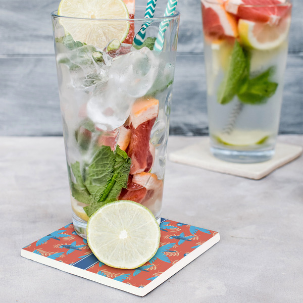 Blue Parrot Set of 4 Stone Coasters - In Context View