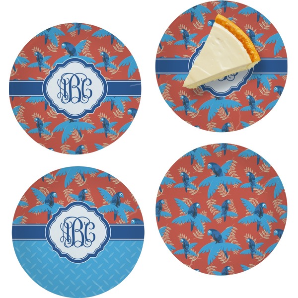 Custom Blue Parrot Set of 4 Glass Appetizer / Dessert Plate 8" (Personalized)