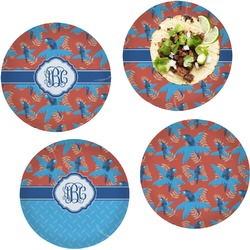Blue Parrot Set of 4 Glass Lunch / Dinner Plate 10" (Personalized)