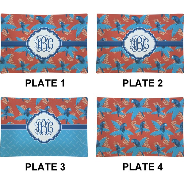 Blue Parrot Set of Rectangular Appetizer / Dessert Plates (Approval)
