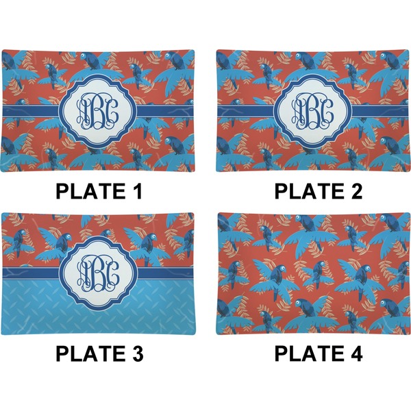 Blue Parrot Set of Rectangular Dinner Plates (Approval)