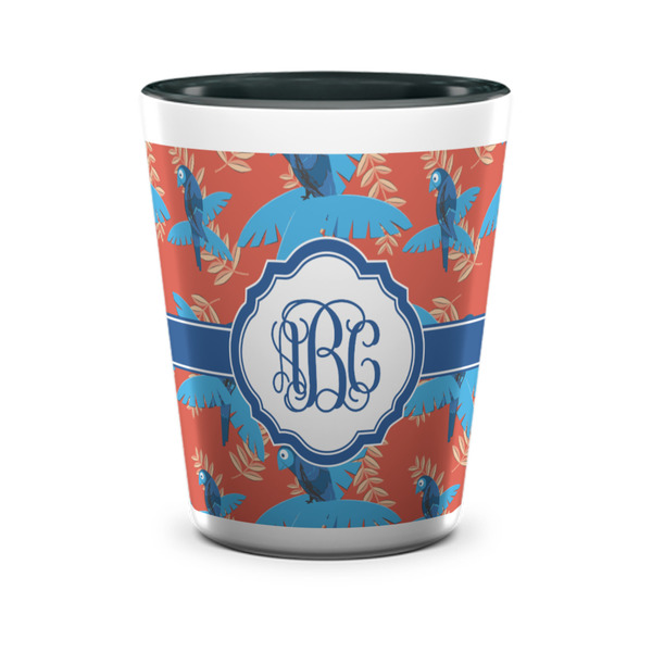 Custom Blue Parrot Ceramic Shot Glass - 1.5 oz - Two Tone - Set of 4 (Personalized)