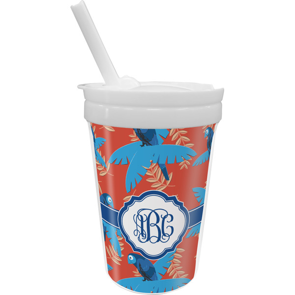 Custom Blue Parrot Sippy Cup with Straw (Personalized)