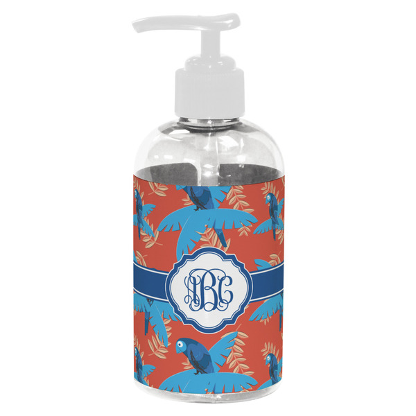 Custom Blue Parrot Plastic Soap / Lotion Dispenser (8 oz - Small - White) (Personalized)