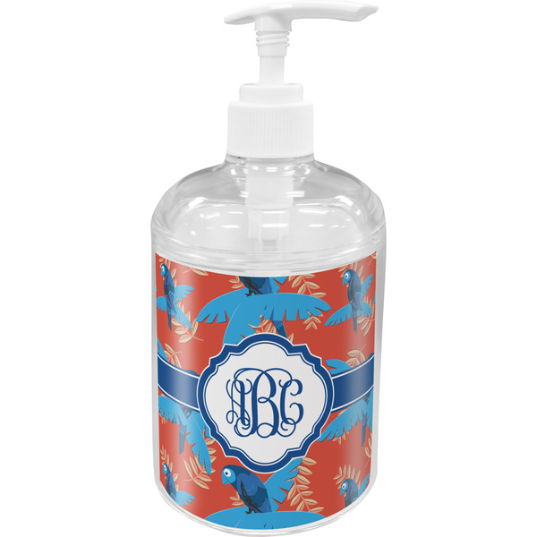 Custom Blue Parrot Acrylic Soap & Lotion Bottle (Personalized)