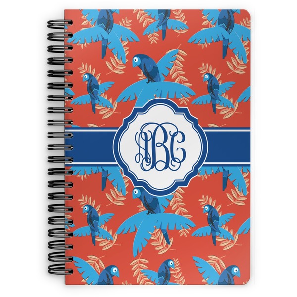 Custom Blue Parrot Spiral Notebook - 7x10 w/ Monogram