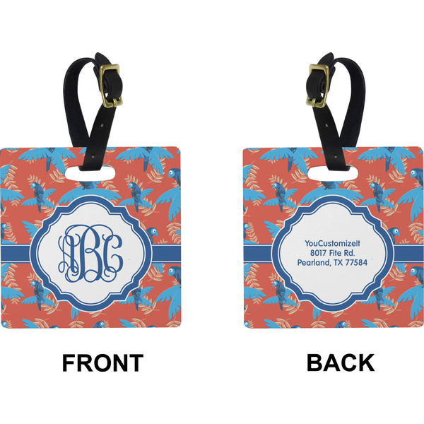 Blue Parrot Square Luggage Tag (Front + Back)