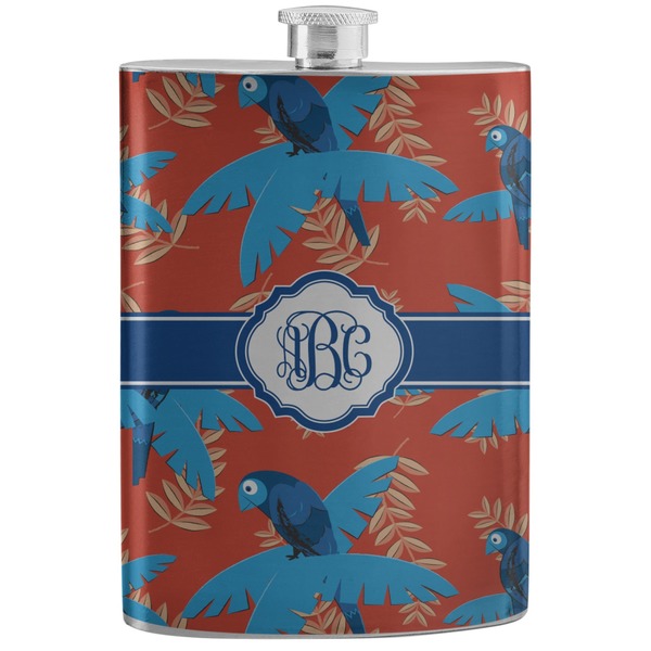 Custom Blue Parrot Stainless Steel Flask (Personalized)