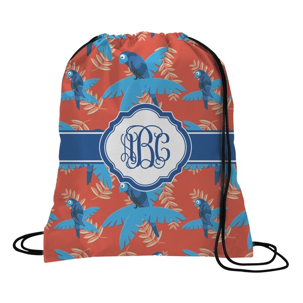Custom Blue Parrot Drawstring Backpack - Medium (Personalized)
