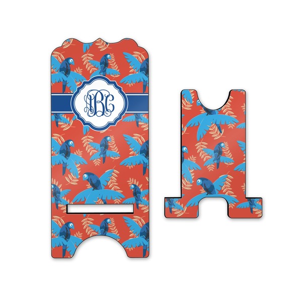 Blue Parrot Stylized Phone Stand - Front & Back - Small
