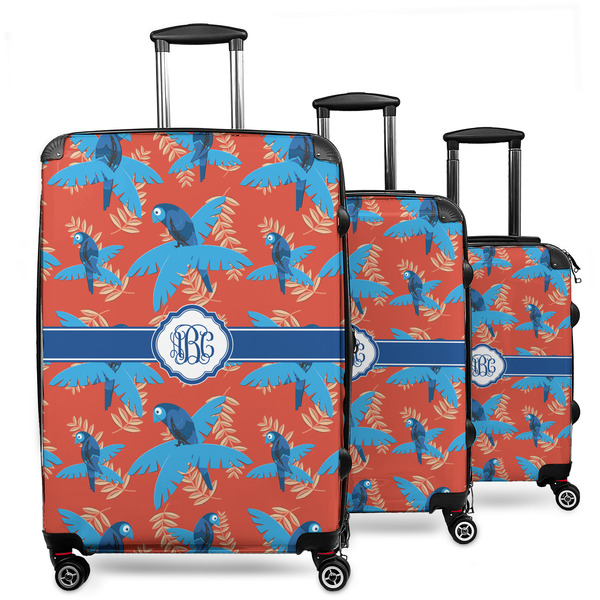 Custom Blue Parrot 3 Piece Luggage Set - 20" Carry On, 24" Medium Checked, 28" Large Checked (Personalized)