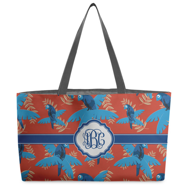 Custom Blue Parrot Beach Totes Bag - w/ Black Handles (Personalized)